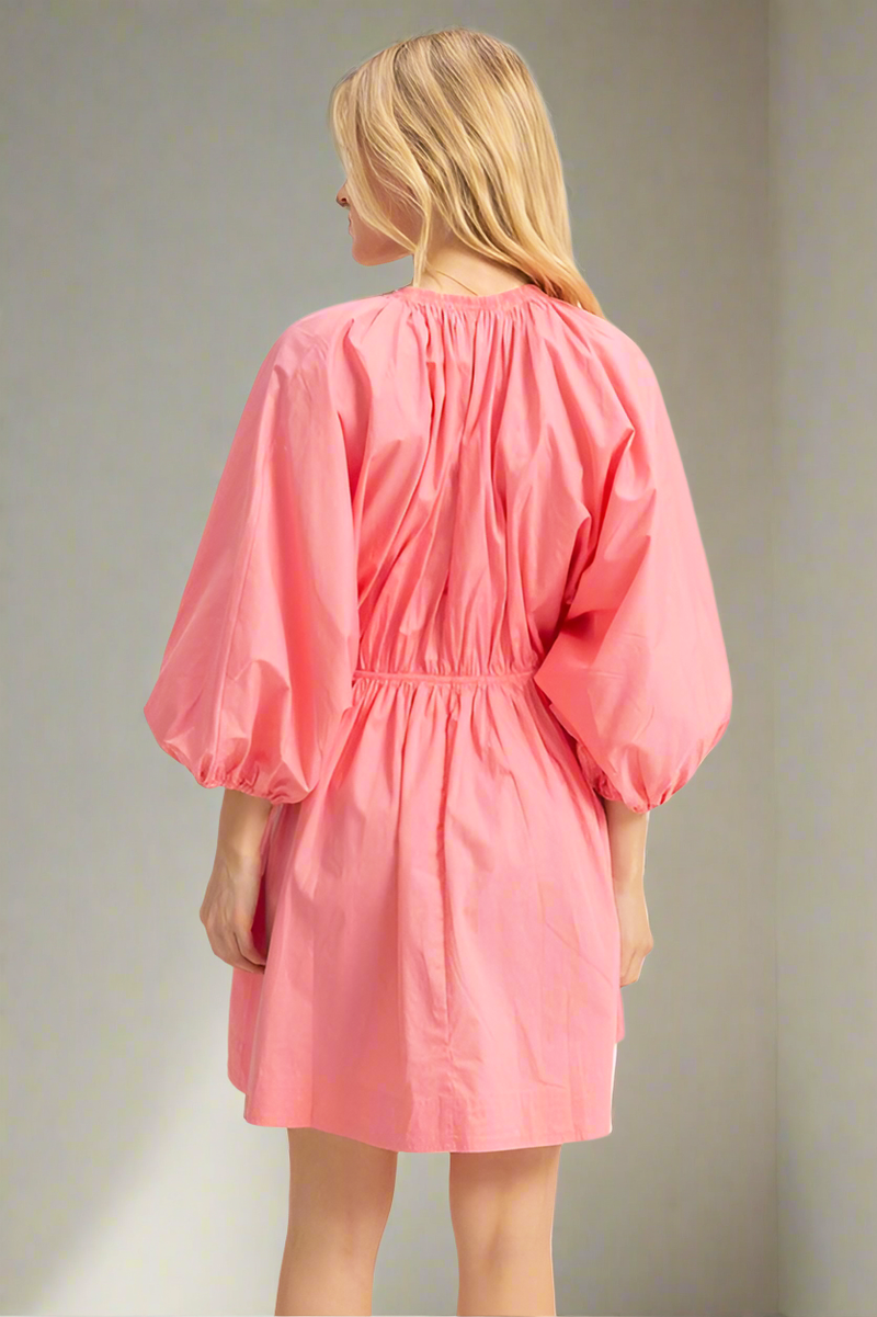HYFVE Plunge Balloon Sleeve Poplin Mini Dress with Pockets