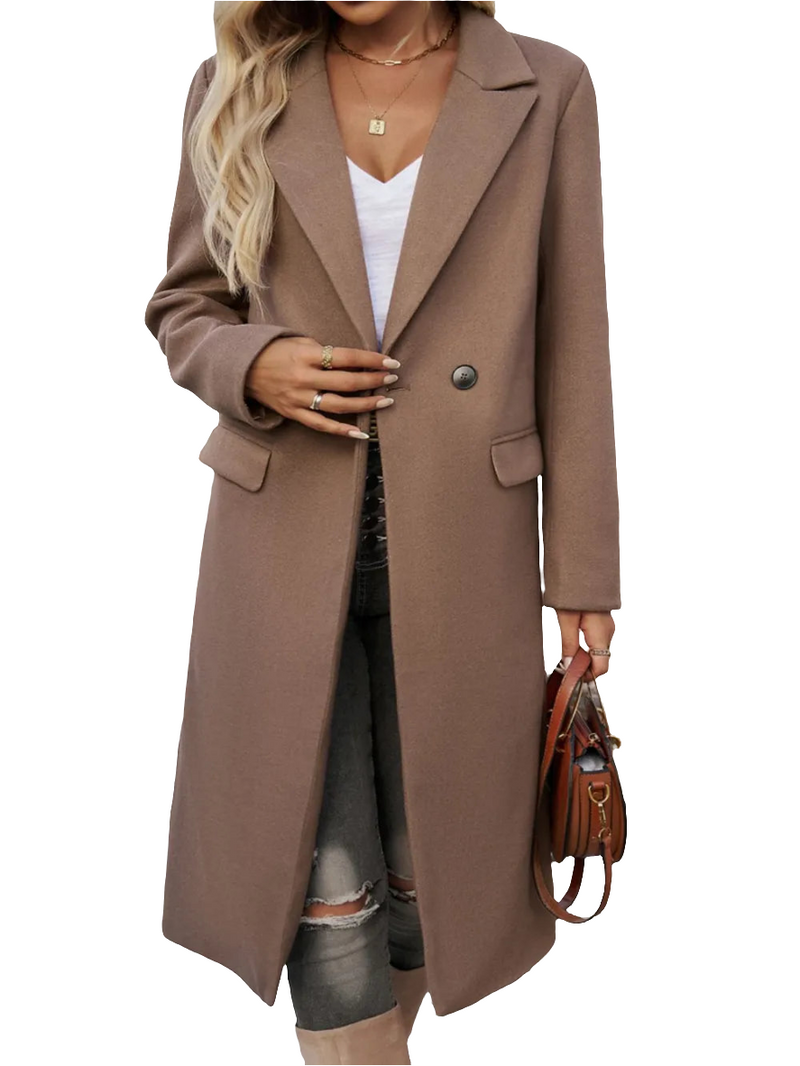 Devine Pocketed Collared Neck Long Sleeve Coat