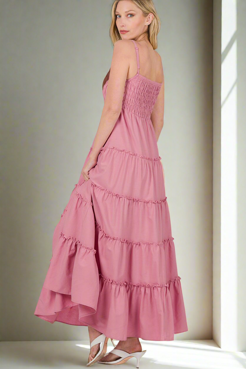 Zenana Woven Smocked Tiered Cami Maxi Dress
