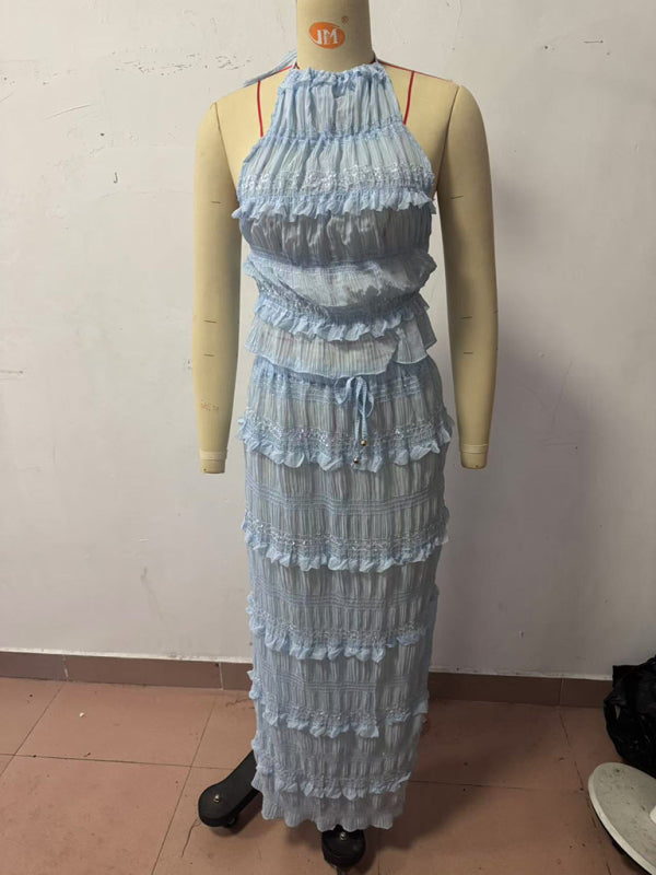 New Sleeveless Chiffon Elastic Waist Two-Piece Suit