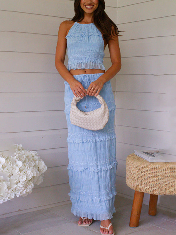 New Sleeveless Chiffon Elastic Waist Two-Piece Suit