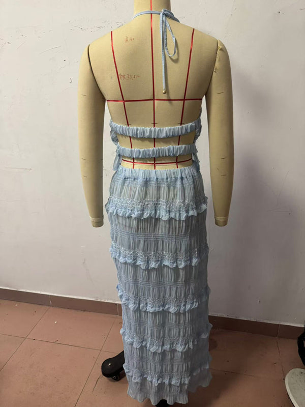 New Sleeveless Chiffon Elastic Waist Two-Piece Suit